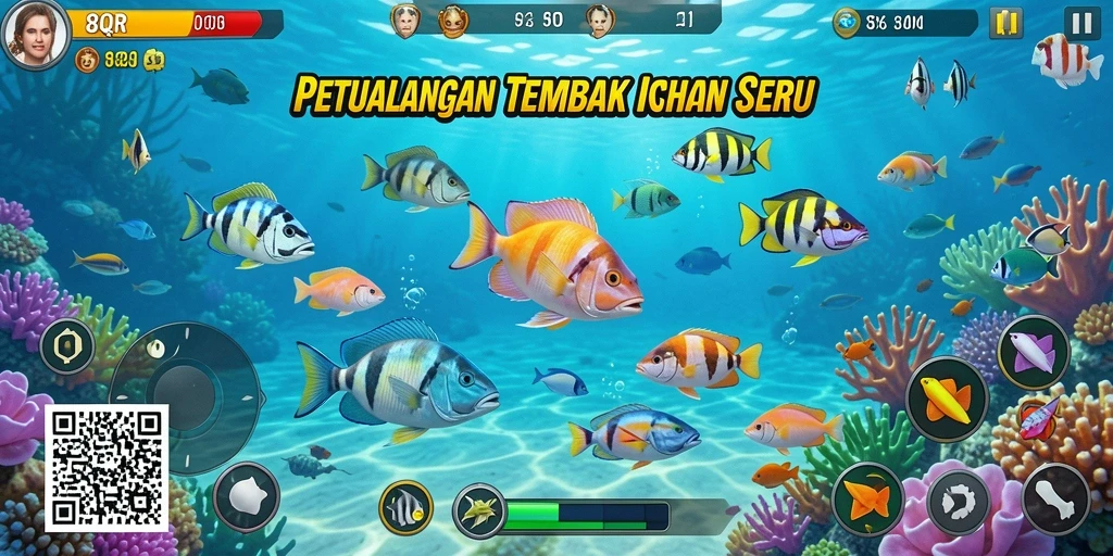 Screenshot gameplay 8QR menampilkan aksi menembak ikan yang seru.
