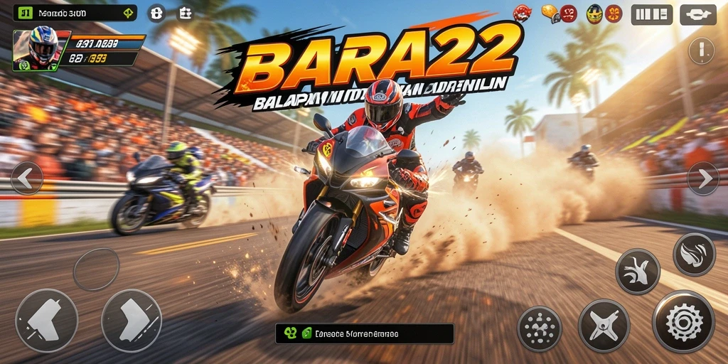 Tampilan gameplay BARA22 yang mendebarkan saat balapan motor.