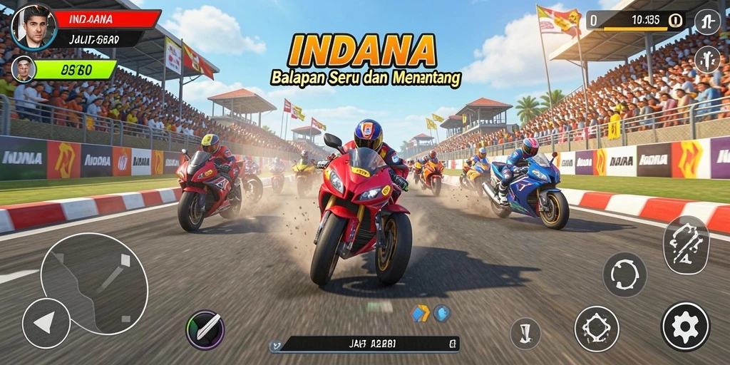 Tampilan gameplay INDAAA yang menegangkan saat balapan di jalur penuh rintangan.