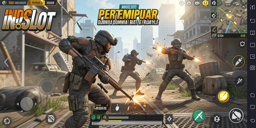 Screenshot gameplay INDSLOT menunjukkan aksi pertempuran yang intens.