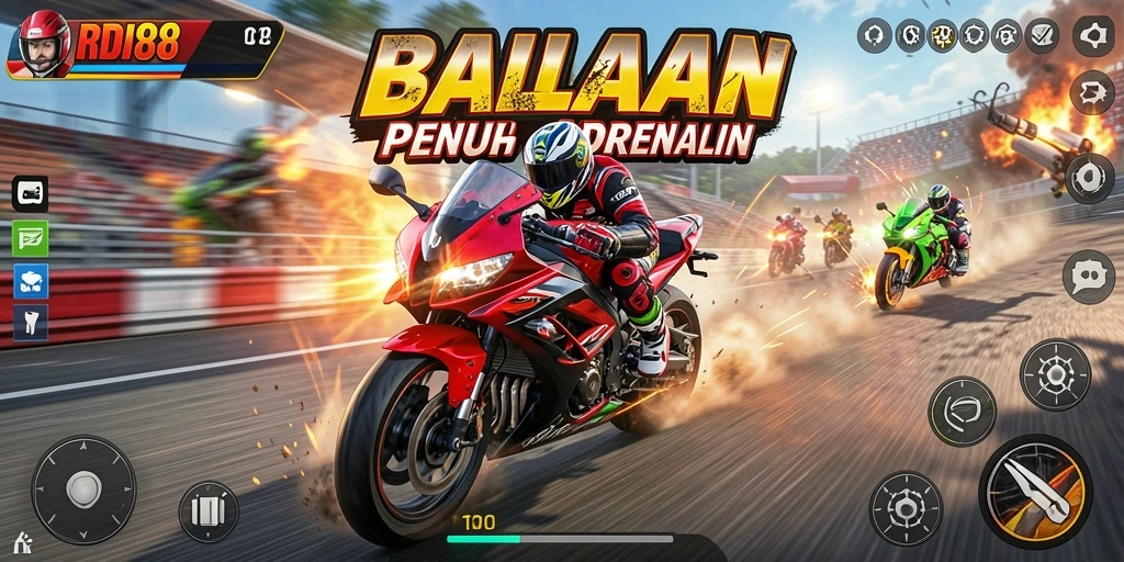 Screenshot RDI88 menampilkan aksi balapan motor yang mendebarkan.